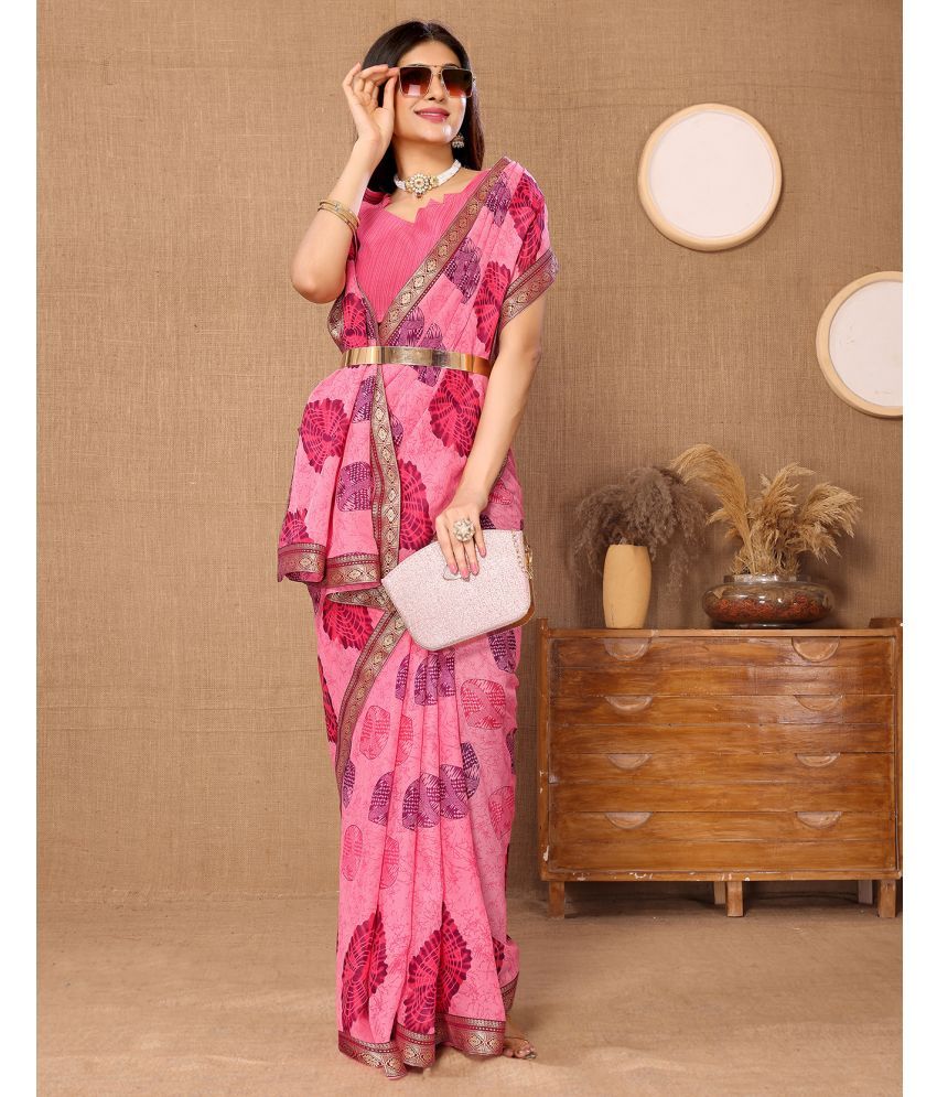     			Yashika Pack of 1 Georgette Printed Saree With Blouse Piece ( Pink )