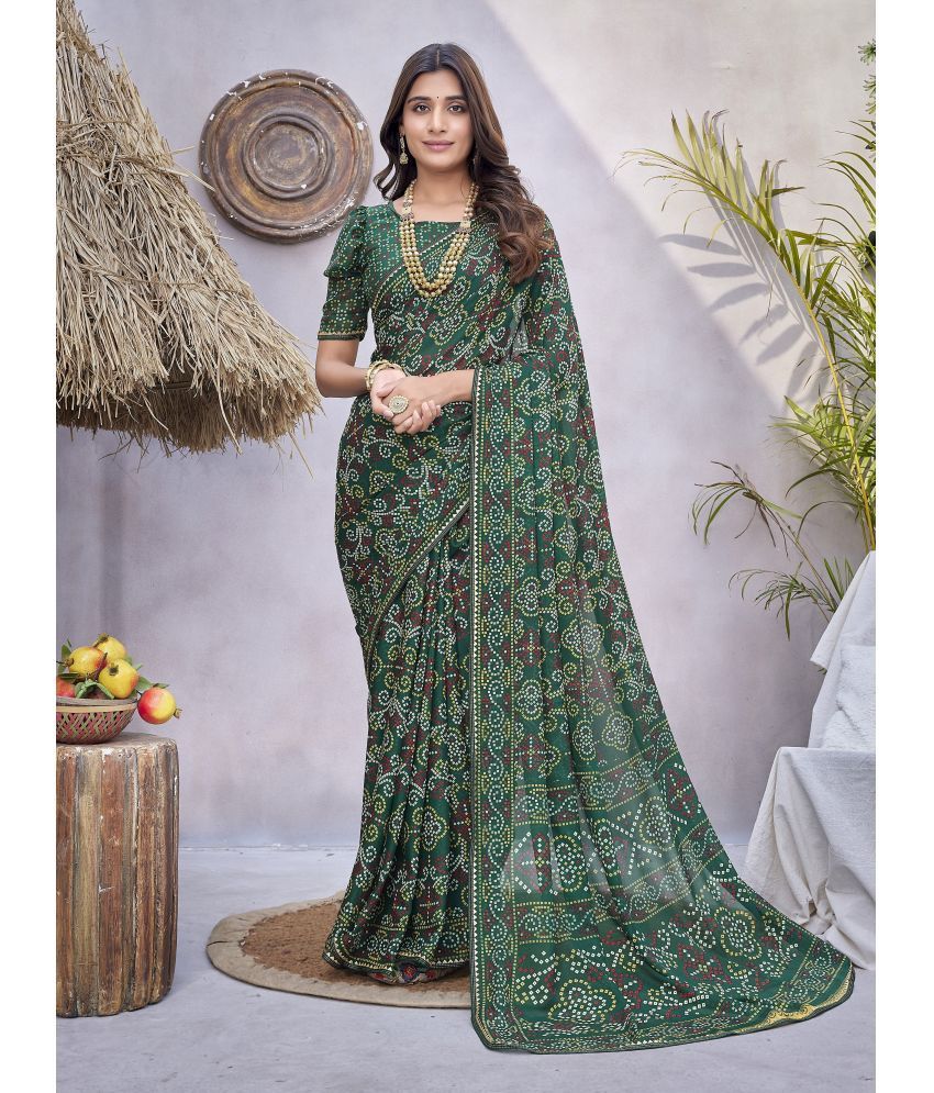     			Yashika Pack of 1 Georgette Printed Saree With Blouse Piece ( Green )