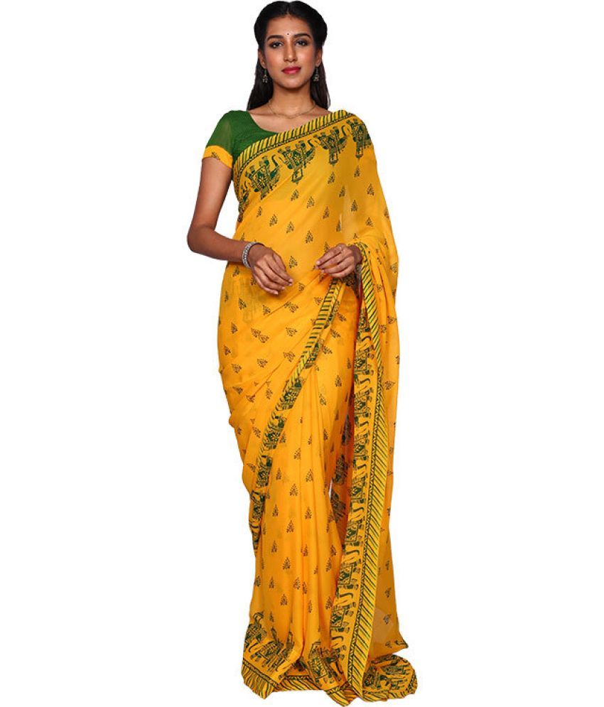     			Yashika Pack of 1 Georgette Printed Saree With Blouse Piece ( Yellow )