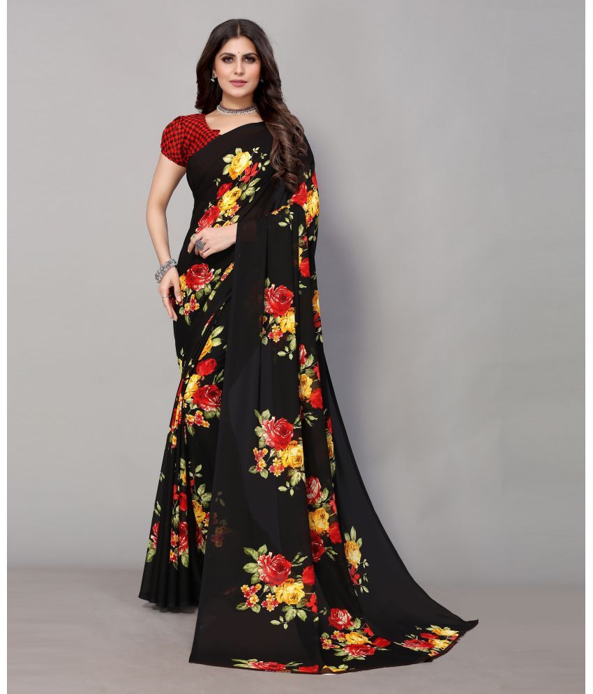     			Yashika Pack of 1 Georgette Printed Saree With Blouse Piece ( Black )