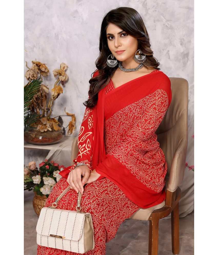     			Yashika Pack of 1 Georgette Printed Saree With Blouse Piece ( Red )