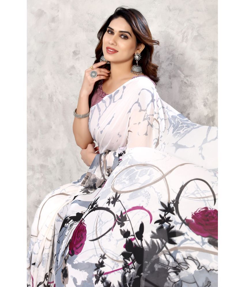     			Yashika Pack of 1 Georgette Printed Saree With Blouse Piece ( White )