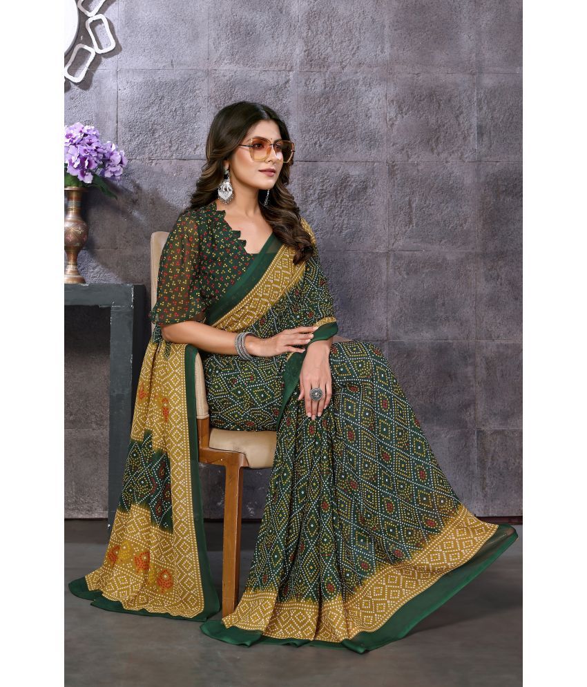     			Yashika Pack of 1 Georgette Printed Saree With Blouse Piece ( Green )