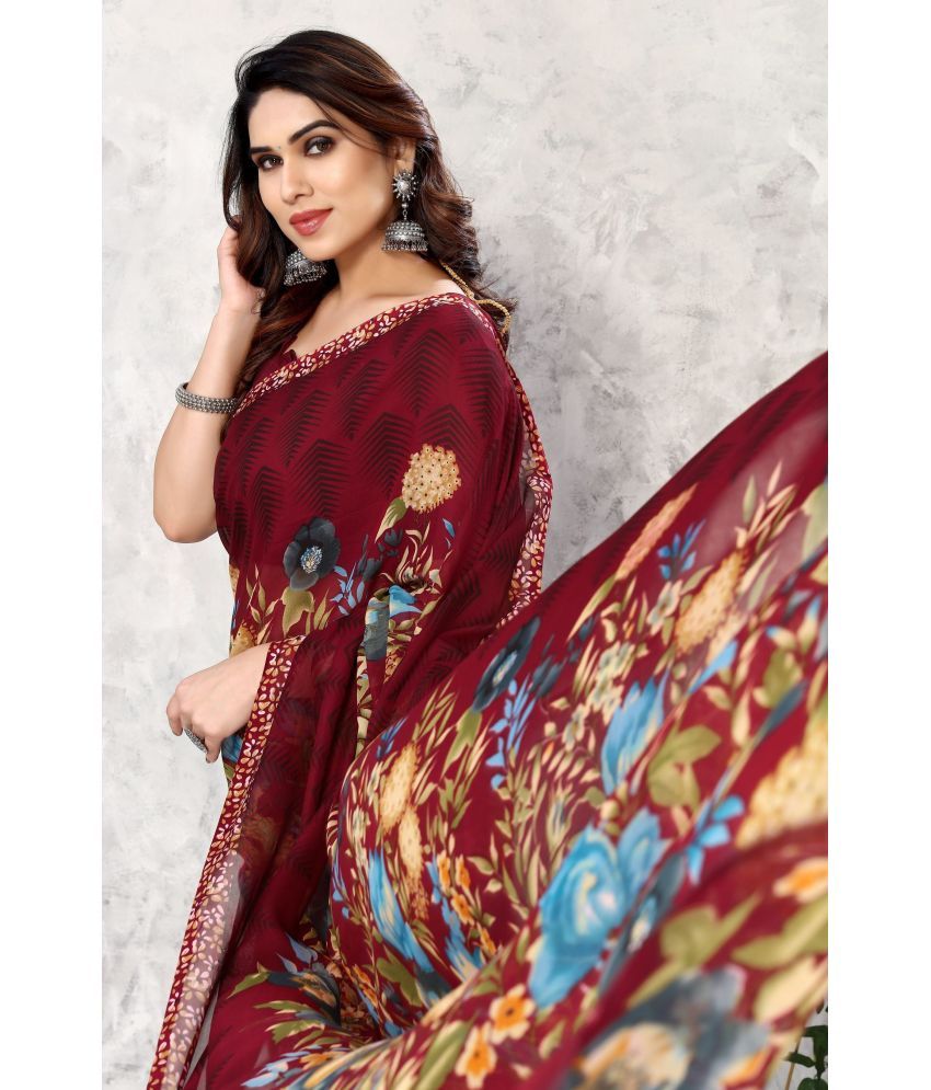     			Yashika Pack of 1 Georgette Printed Saree With Blouse Piece ( Maroon )