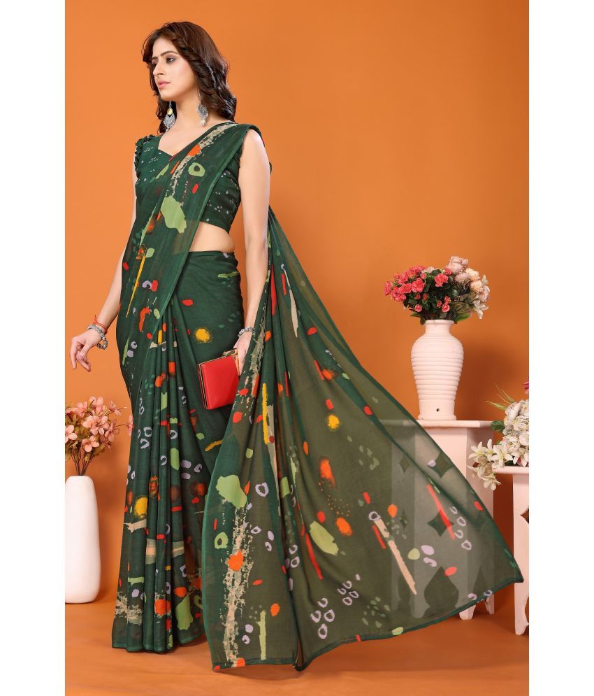     			Yashika Pack of 1 Georgette Printed Saree With Blouse Piece ( Green )