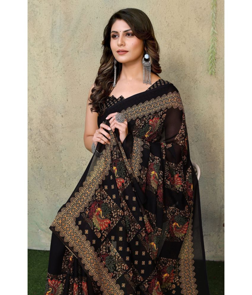     			Yashika Pack of 1 Georgette Printed Saree With Blouse Piece ( Black )