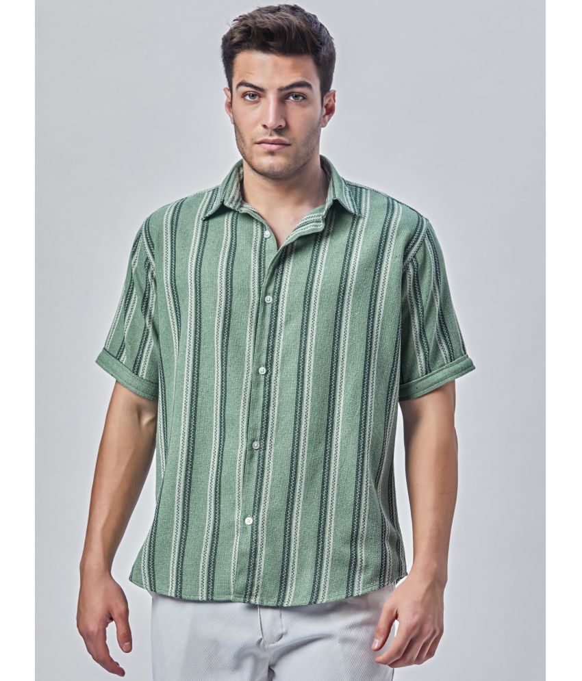     			Buscott 100% Cotton Regular Fit Striped Half Sleeves Men's Casual Shirt - Green ( Pack of 1 )