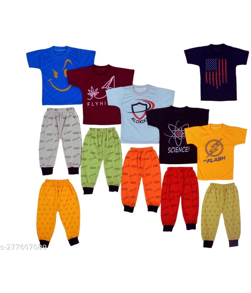     			DIAMOND EXPORTER Pack of 6 Baby Boys Cotton Blend T-Shirts & Pants Set ( Multicolor )