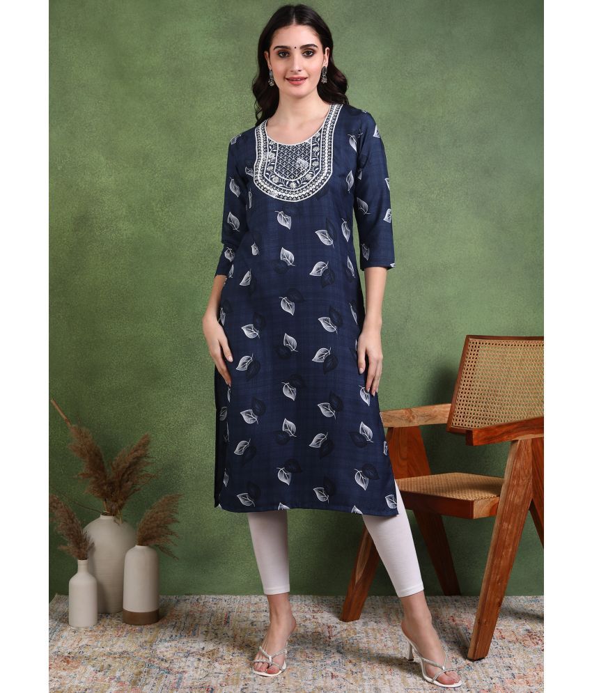     			DSK STUDIO Pack of 1 Crepe Embroidered Straight Women's Kurti - ( Blue )