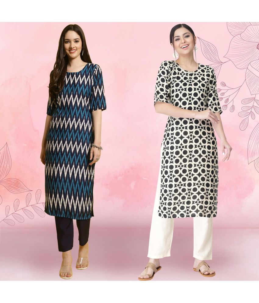     			Ethnicbasket Crepe Printed Kurti With Pants Women's Stitched Salwar Suit - Black ( Pack of 2 )