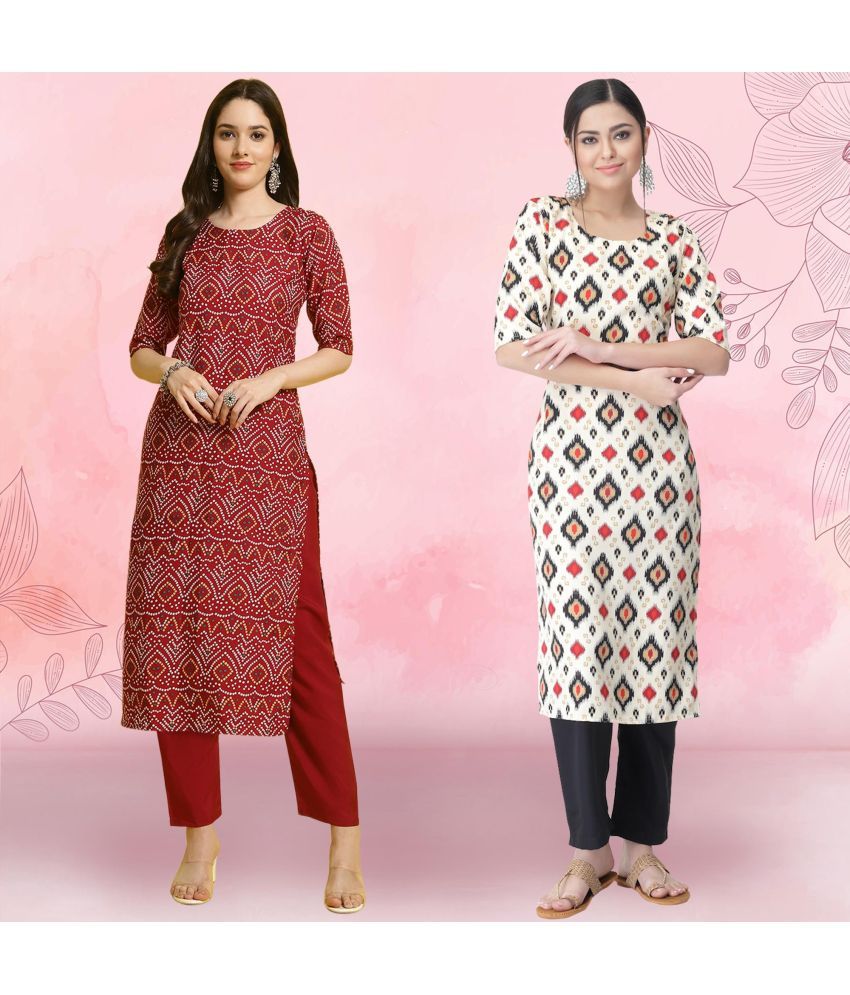     			Ethnicbasket Crepe Printed Kurti With Pants Women's Stitched Salwar Suit - White ( Pack of 2 )