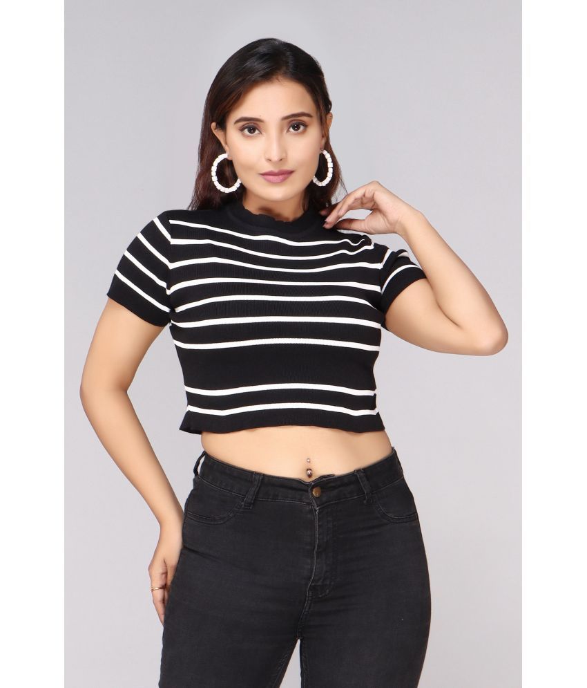     			FEVERFEW Black Cotton Women's Crop Top ( Pack of 1 )