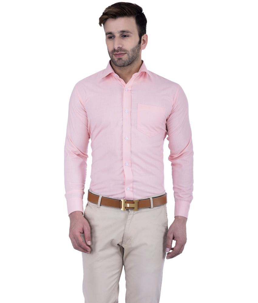     			Hangup Cotton Blend Regular Fit Full Sleeves Men's Formal Shirt - Pink ( Pack of 1 )