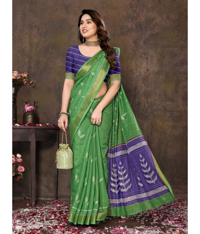     			NightBlue Pack of 1 Cotton Printed Saree With Blouse Piece ( Green )