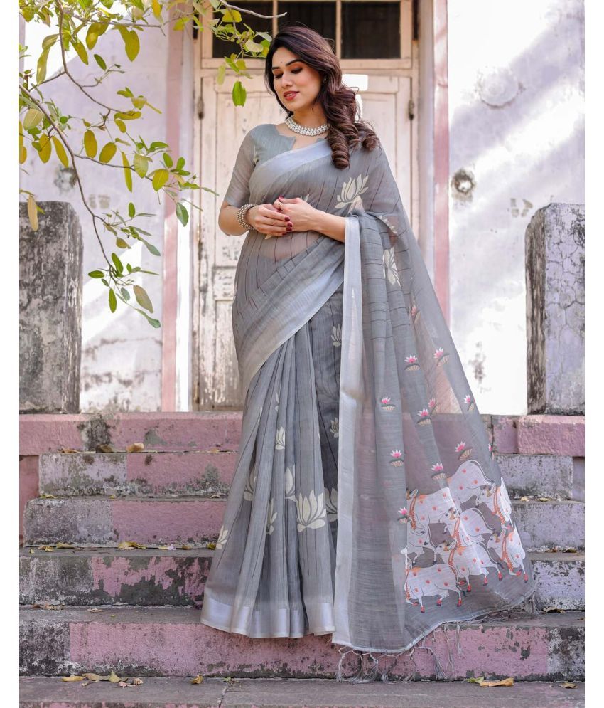     			NightBlue Pack of 1 Cotton Printed Saree With Blouse Piece ( Grey )