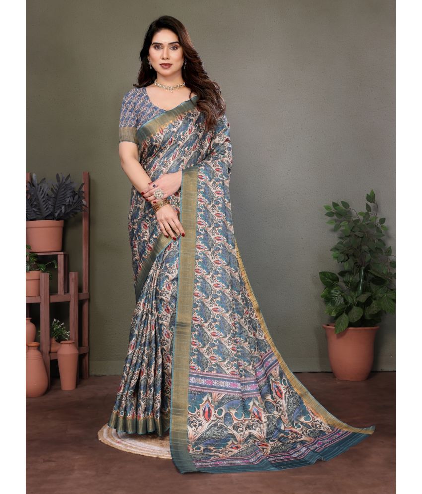     			NightBlue Pack of 1 Cotton Printed Saree With Blouse Piece ( Light Green )