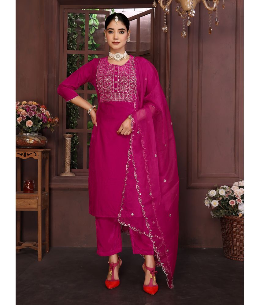     			Royal Export Velvet Embroidered Kurti With Pants Women's Stitched Salwar Suit - Pink ( Pack of 1 )