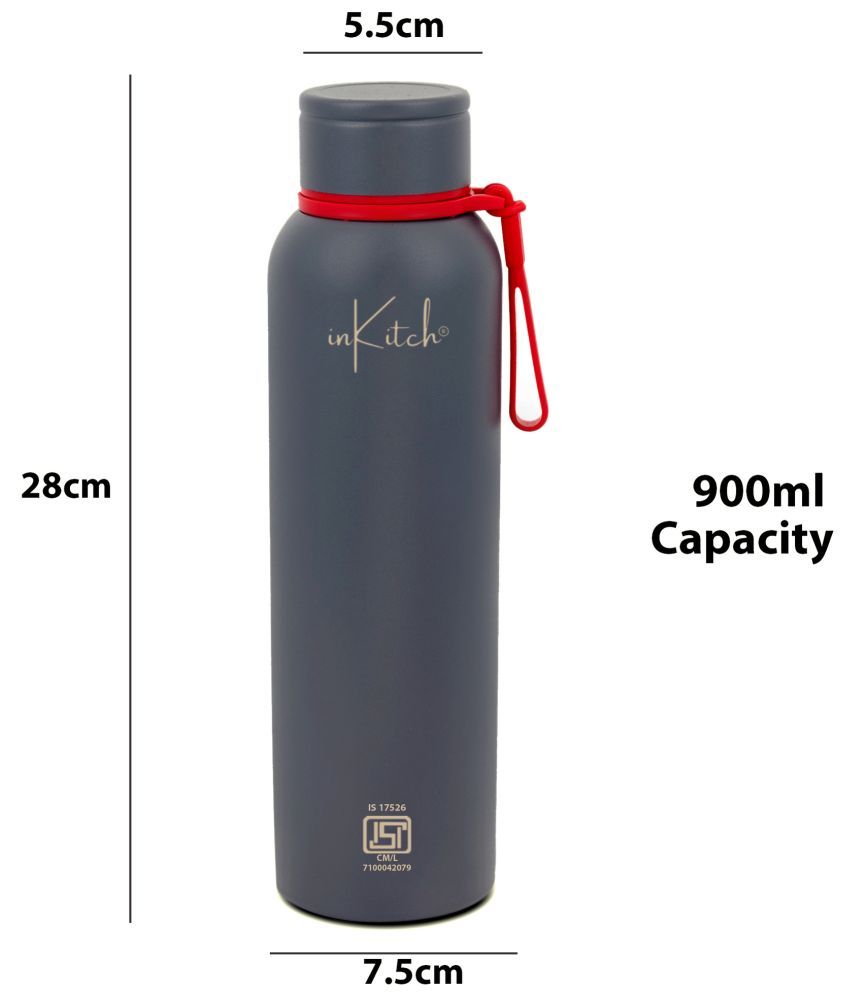     			inKitch ISI Certified Double Wall Vacuum Water Bottle Grey Steel Water Bottle 900 mL ( Set of 1 )