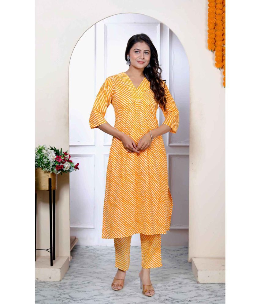     			miravan Rayon Printed Kurti With Palazzo Women's Stitched Salwar Suit - Yellow ( Pack of 1 )