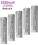 A Grade 18650 Rechargeable Li-ion 2500mAh Battery ( Pack of 5 ).