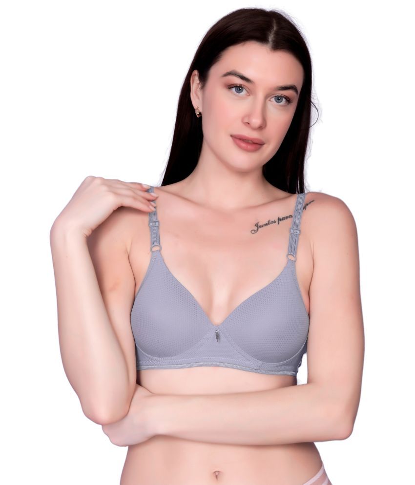     			3Mads Pack of 1 Nylon Lightly Padded T-Shirt Bra For Women ( Light Grey )