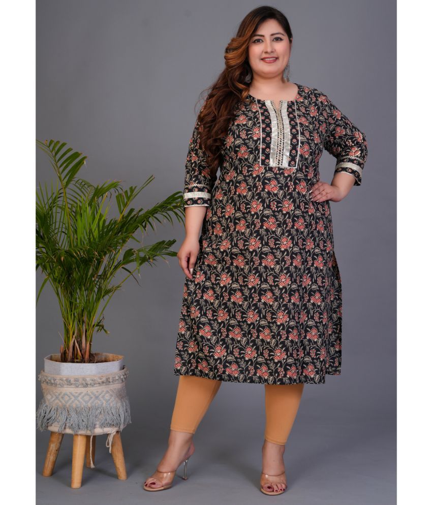     			Avnii Pack of 1 Cotton Printed Straight Women's Kurti - ( Black )