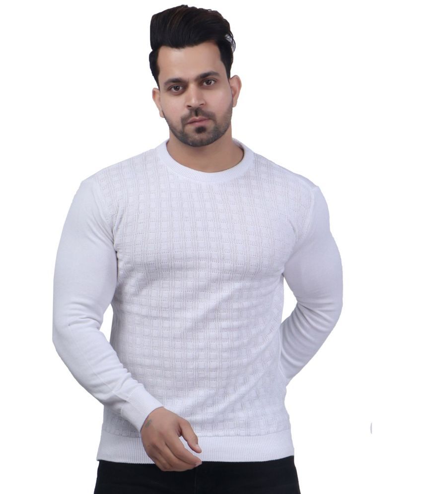     			FEVERFEW Cotton Blend Round Neck Men's Full Sleeves Pullover Sweater - White ( Pack of 1 )