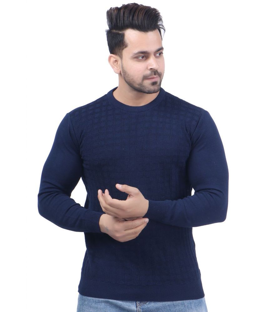     			FEVERFEW Cotton Blend Round Neck Men's Full Sleeves Pullover Sweater - Navy ( Pack of 1 )