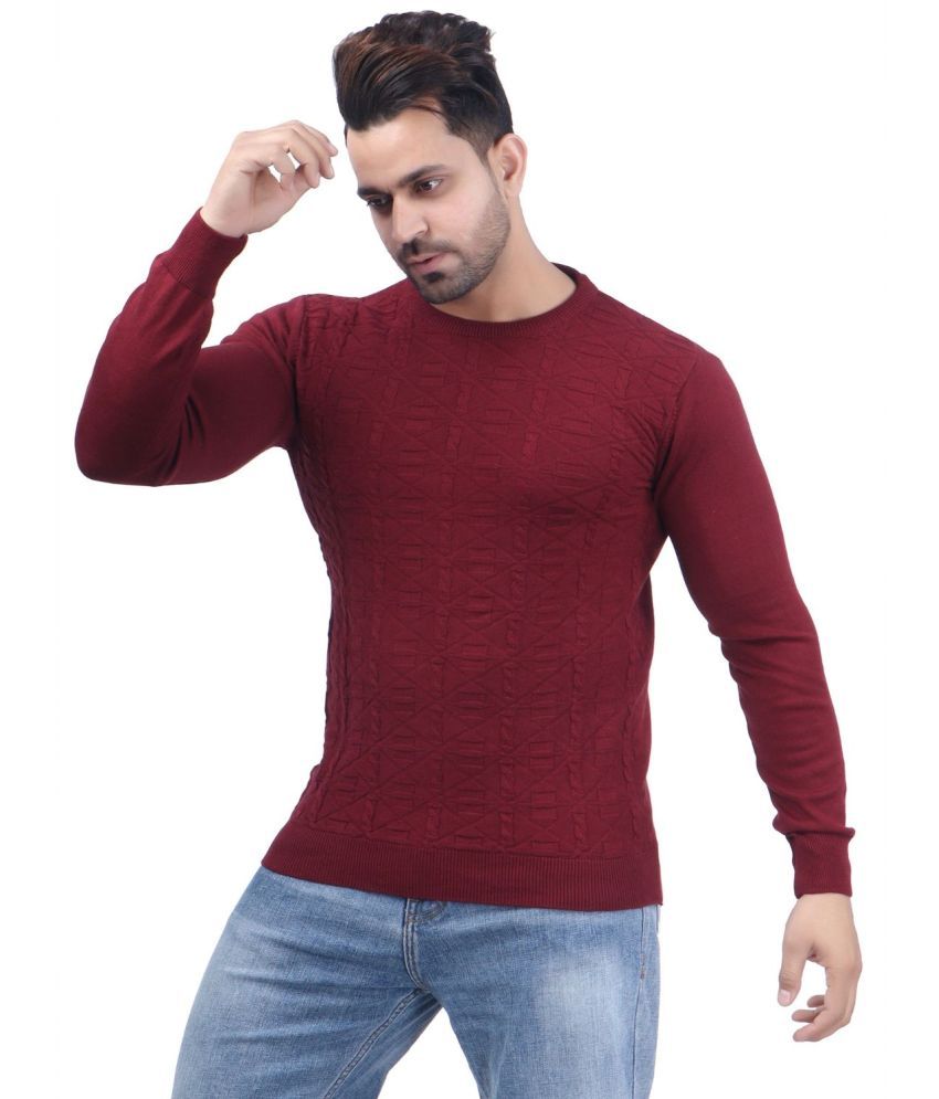     			FEVERFEW Cotton Blend Round Neck Men's Full Sleeves Pullover Sweater - Maroon ( Pack of 1 )