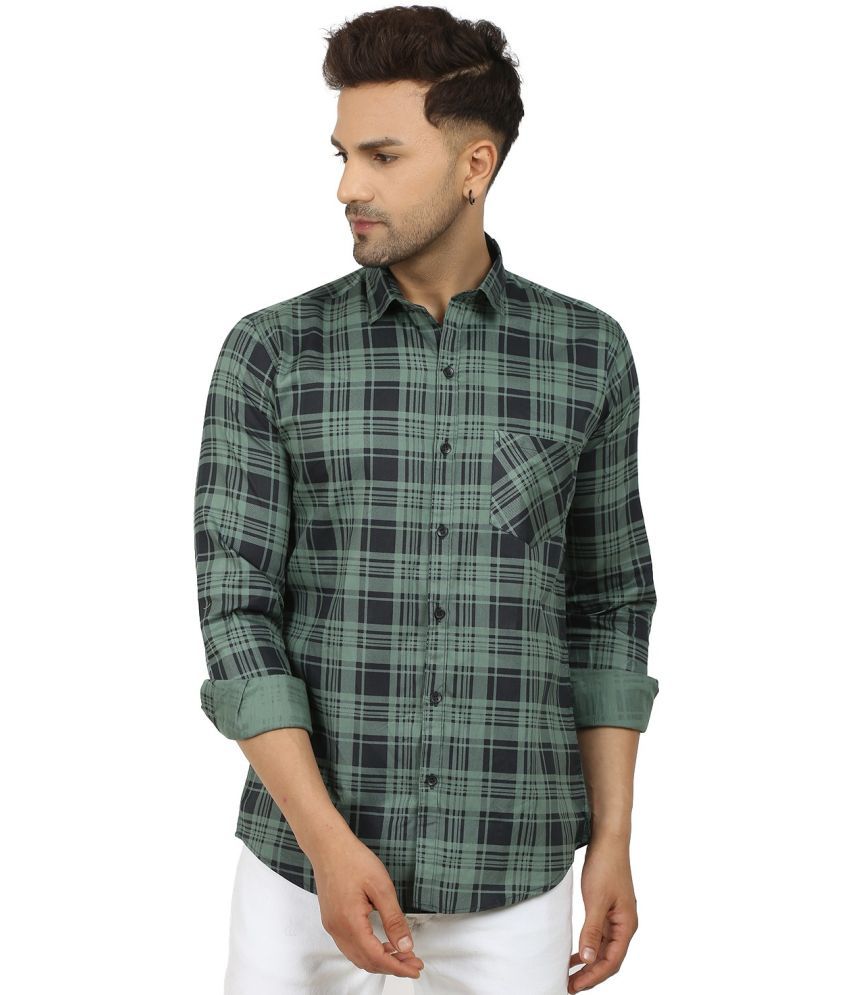     			Fatty Mouse Cotton Blend Regular Fit Checks Full Sleeves Men's Casual Shirt - Olive ( Pack of 1 )