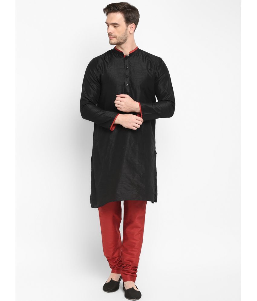     			Hangup Black Silk Regular Fit Men's Kurta Pyjama Set ( Pack of 1 )