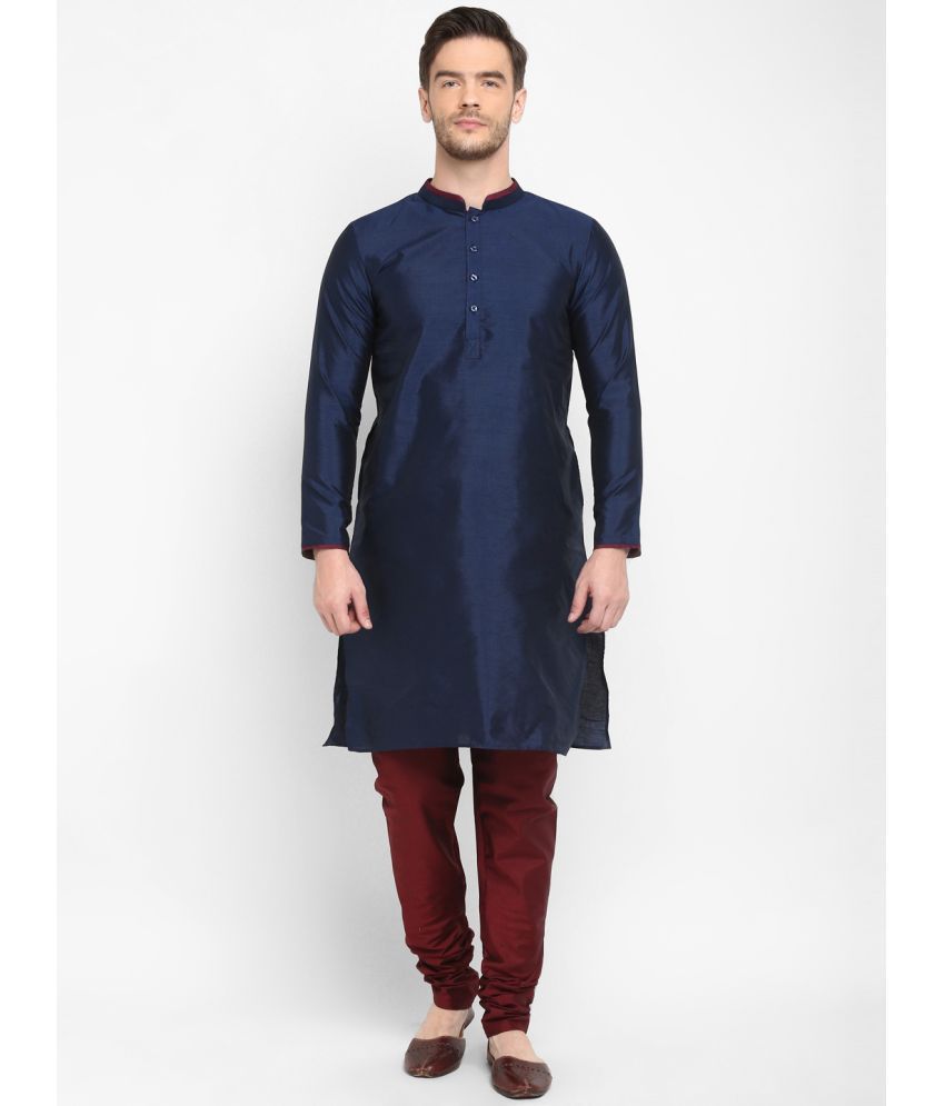     			Hangup Navy Silk Regular Fit Men's Kurta Pyjama Set ( Pack of 1 )