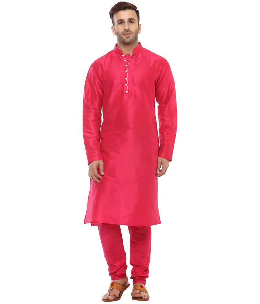     			Hangup Pink Silk Regular Fit Men's Kurta Pyjama Set ( Pack of 1 )