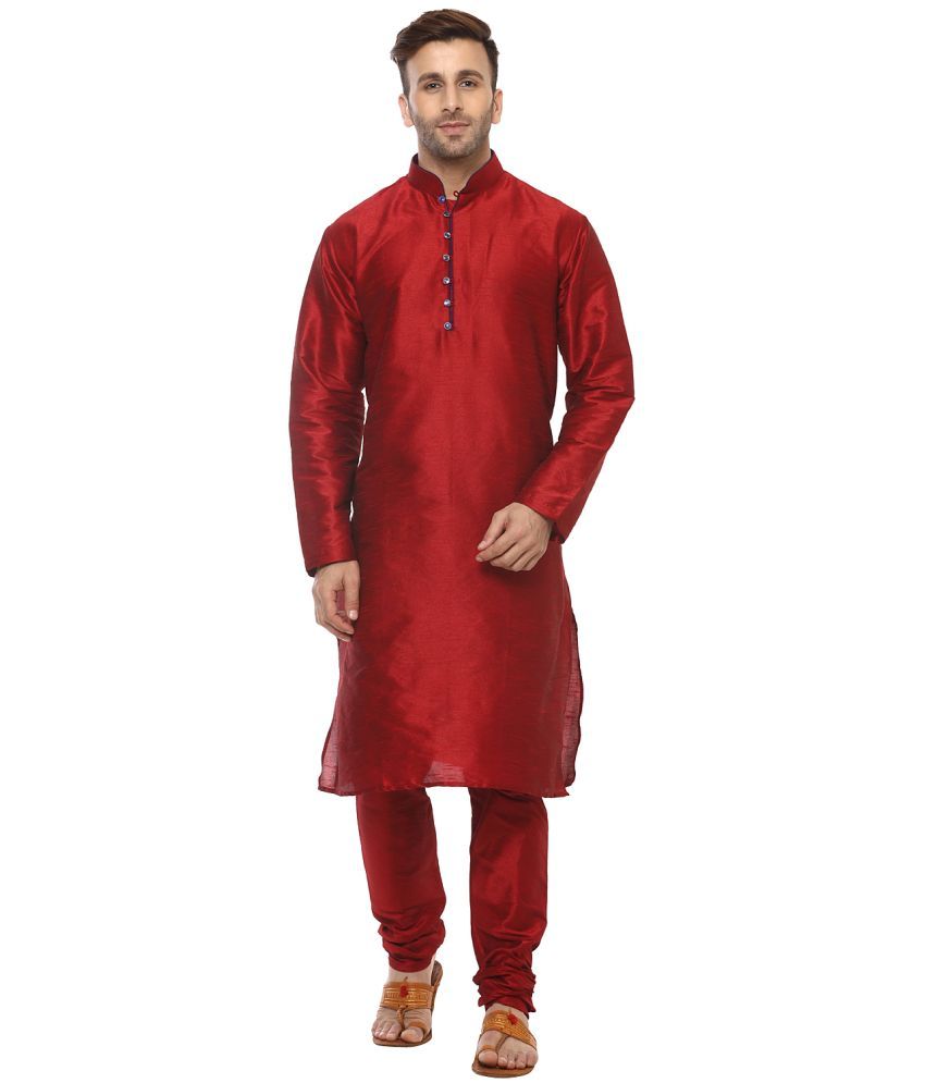     			Hangup Red Silk Regular Fit Men's Kurta Pyjama Set ( Pack of 1 )