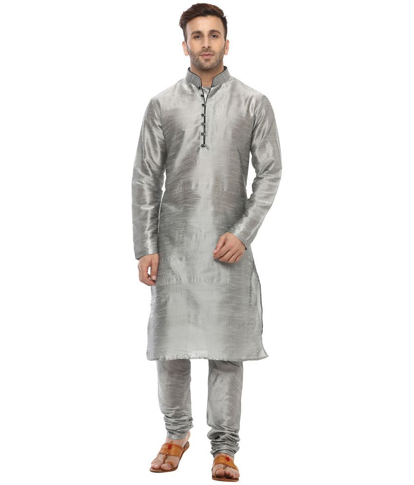     			Hangup Silver Silk Regular Fit Men's Kurta Pyjama Set ( Pack of 1 )