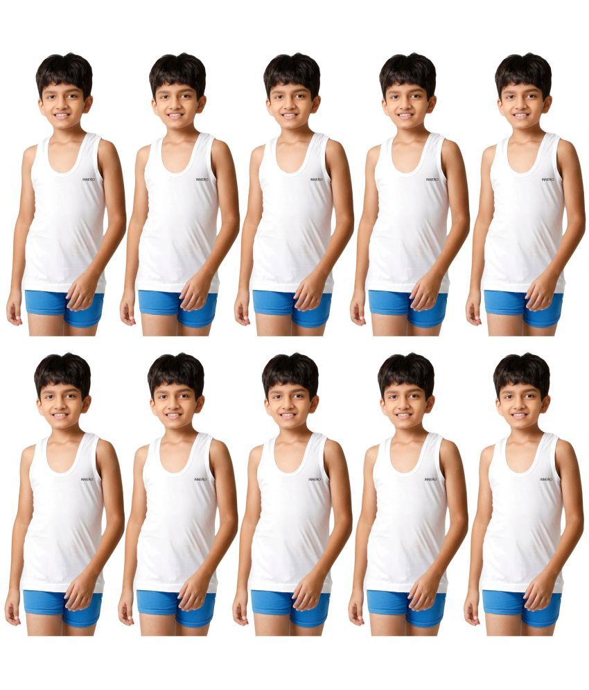     			INNERO Pack of 10 Boys Cotton Vest ( White )