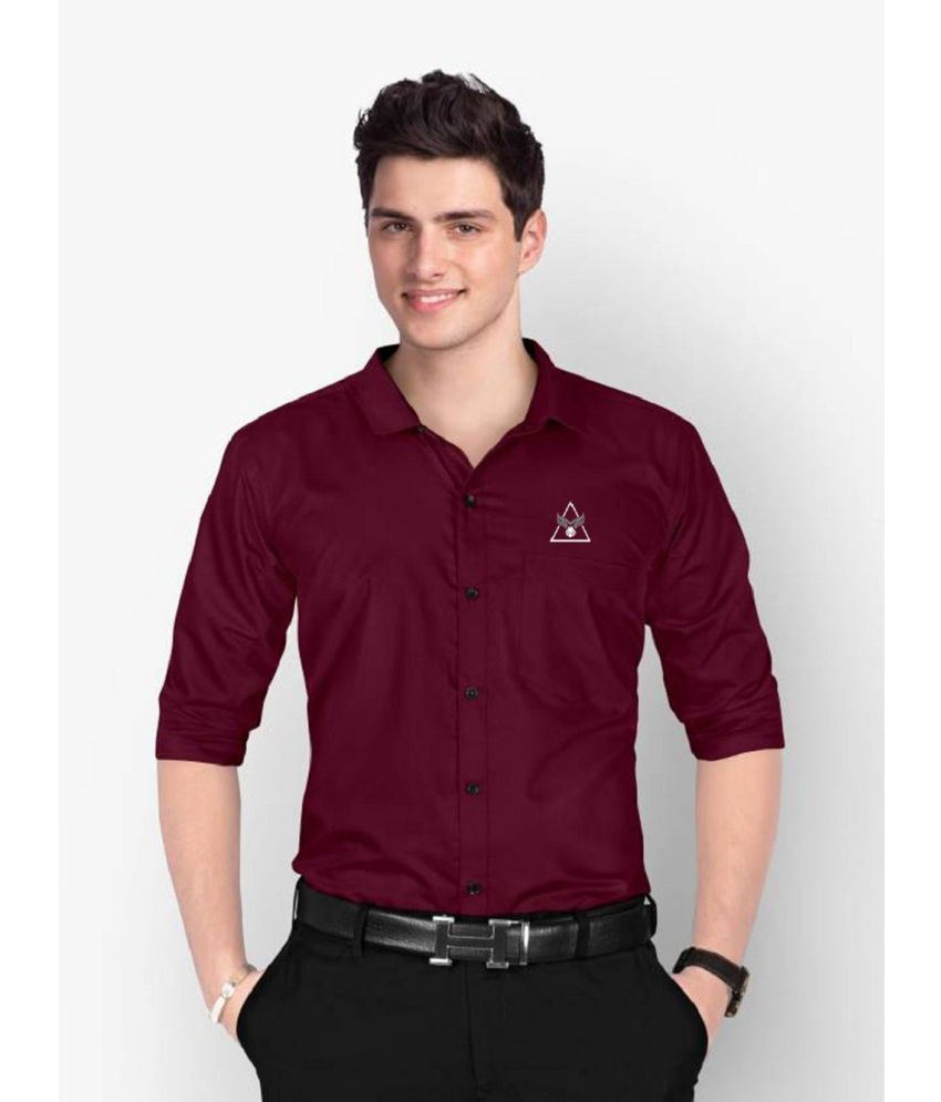     			IQIVLI Cotton Blend Regular Fit Solids Full Sleeves Men's Casual Shirt - Maroon ( Pack of 1 )