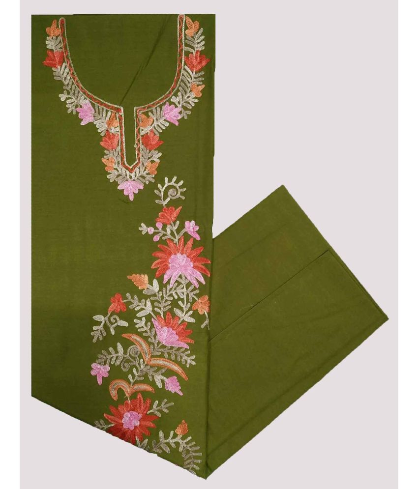     			KASHMIRI Unstitched Cotton Embroidered Dress Material - Green ( Pack of 1 )