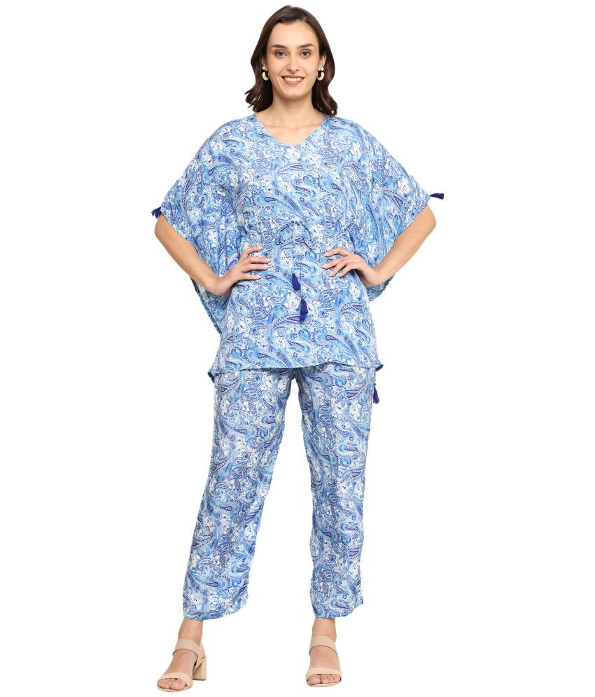     			Yash Gallery Blue Printed Pant Top Set