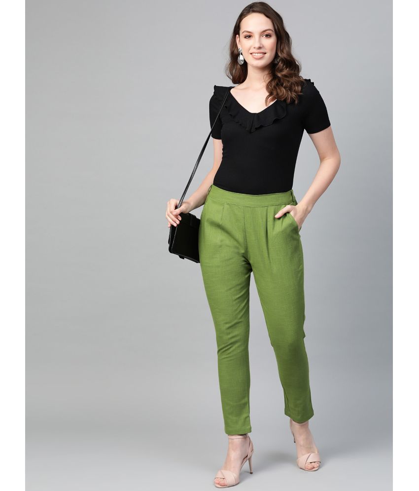     			Yash Gallery Pack of 1 Cotton Regular Women's Casual Pants ( Green )