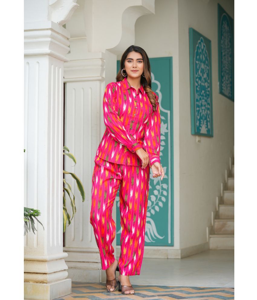     			Yash Gallery Women Shirt Trouser Co-Ord Set ( Pack of 1 , Pink )