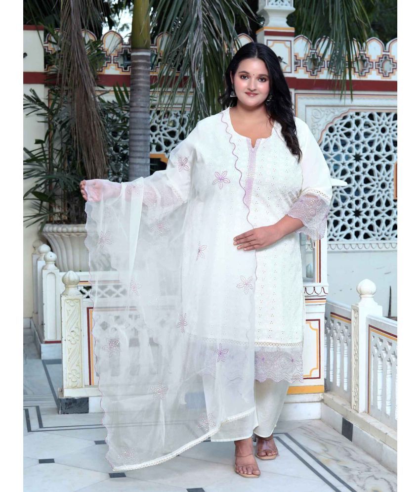     			miravan Organza Embroidered Kurti With Palazzo Women's Stitched Salwar Suit - White ( Pack of 1 )