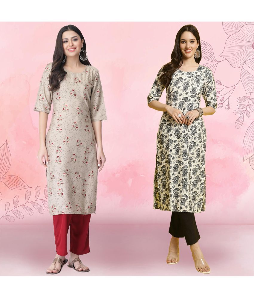     			Ethnicbasket Crepe Printed Kurti With Pants Women's Stitched Salwar Suit - Grey ( Pack of 2 )