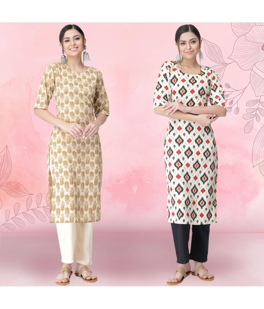     			Ethnicbasket Crepe Printed Kurti With Pants Women's Stitched Salwar Suit - White ( Pack of 2 )