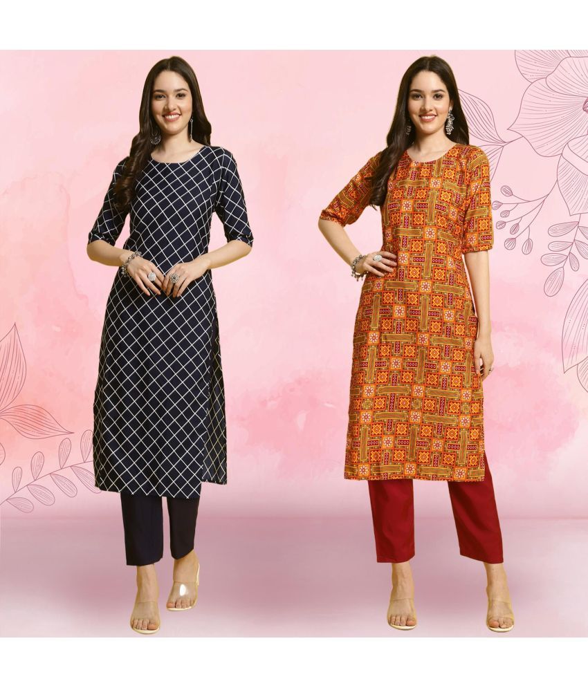     			Ethnicbasket Pack of 2 Crepe Printed Straight Women's Kurti - ( Multicolor3 )