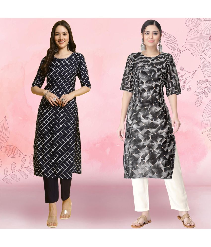     			Ethnicbasket Pack of 2 Crepe Printed Straight Women's Kurti - ( Multicolor )