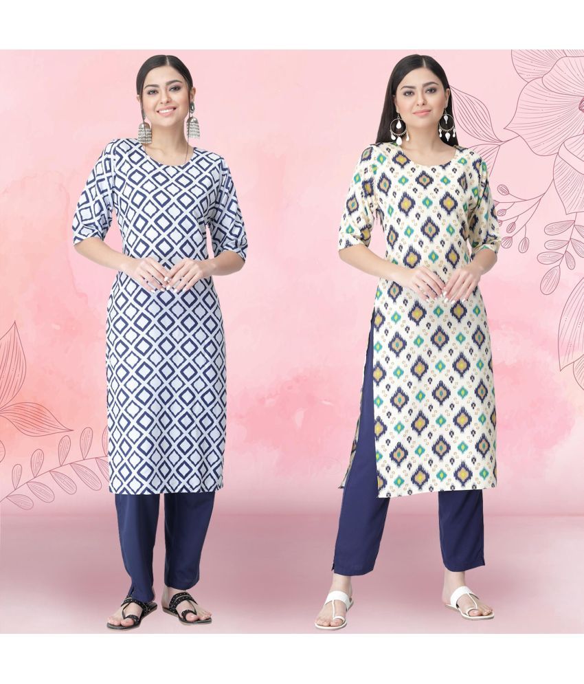     			Ethnicbasket Pack of 2 Crepe Printed Straight Women's Kurti - ( Multicolor4 )