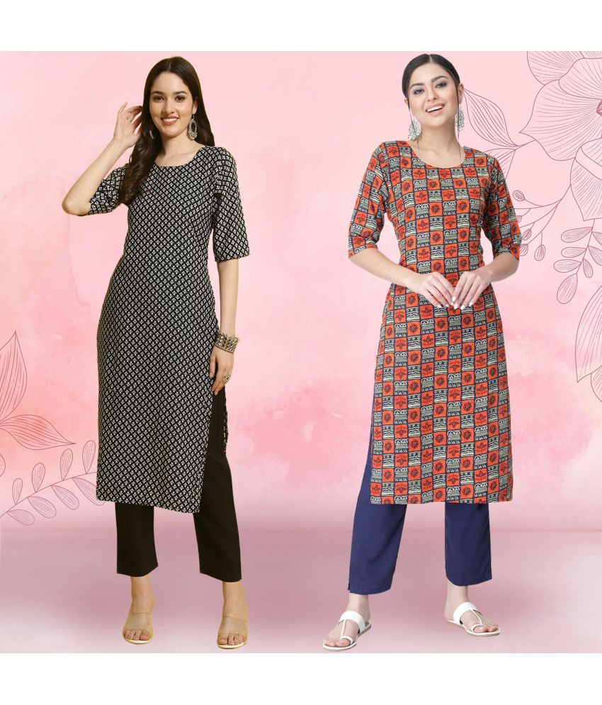     			Ethnicbasket Pack of 2 Crepe Printed Straight Women's Kurti - ( Multicolor3 )