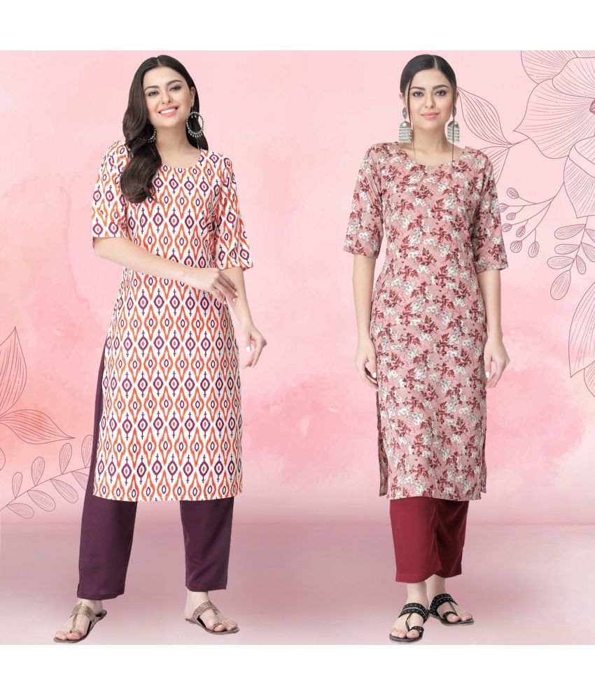     			Ethnicbasket Pack of 2 Crepe Printed Straight Women's Kurti - ( Multicolor3 )