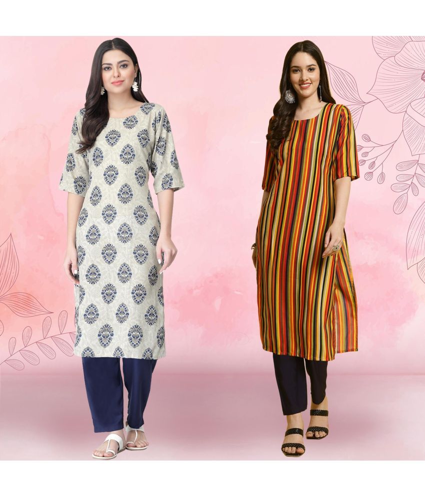     			Ethnicbasket Pack of 2 Crepe Printed Straight Women's Kurti - ( Multicolor3 )